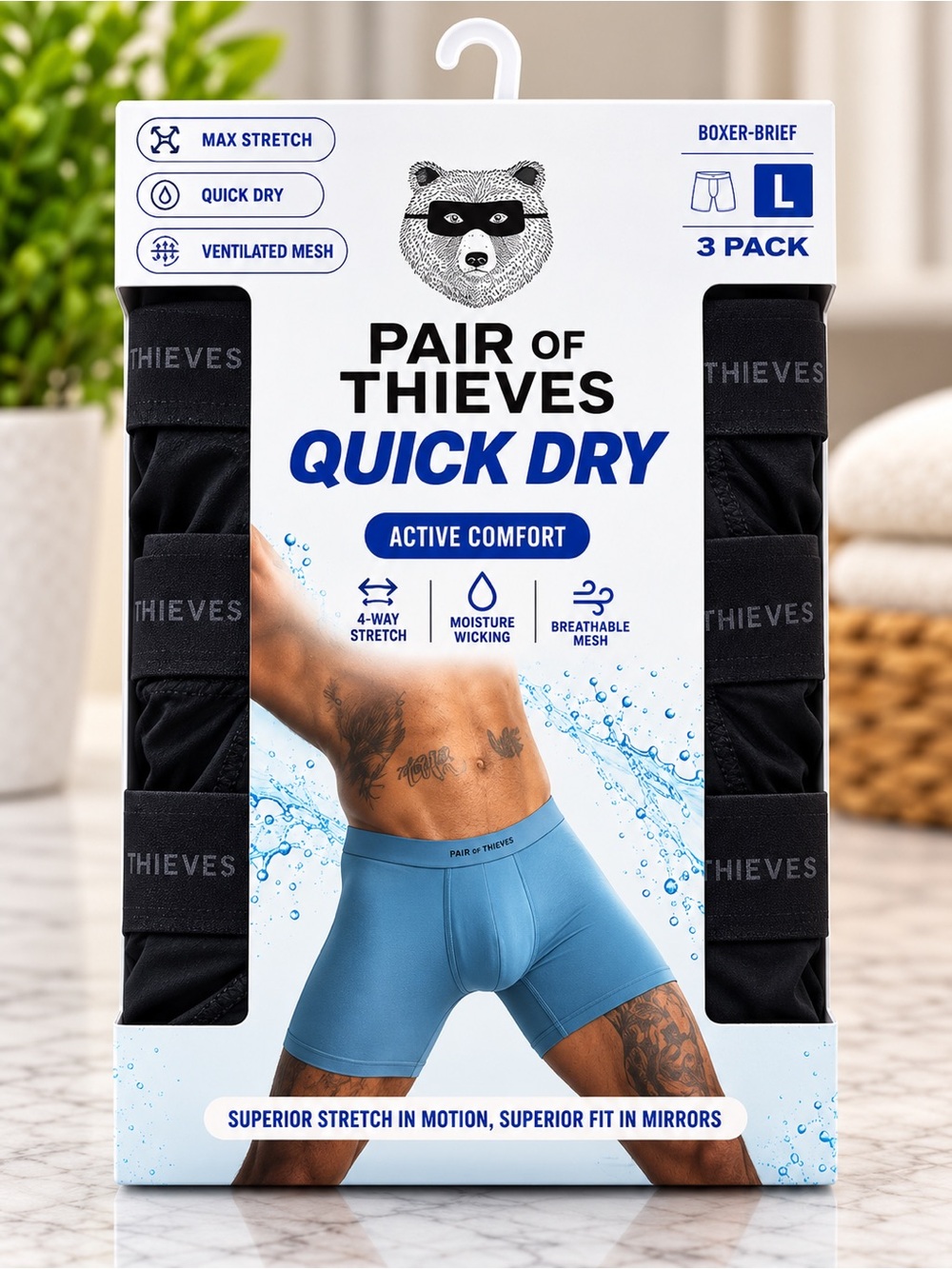 Pair of Thieves Quick Dry Boxer Briefs - Blue (3 Pack)